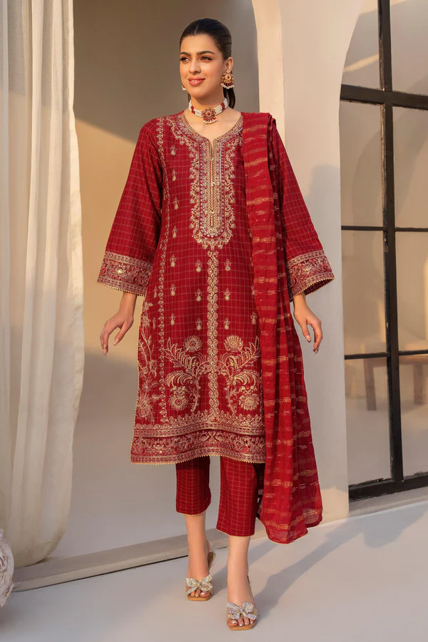 3_Piece_Scarlet_Red_Grid_Lawn_Suit_Pret