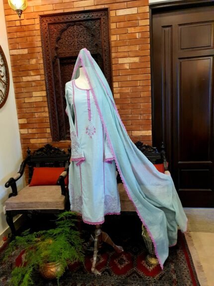 Irish lawn with Embroidery & Stones (Shirt and Dupatta))