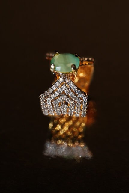 Mint-Green Gemstone Ring with Diamond-Studded Band | Elegant Luxury Jewelry | AS Xpression