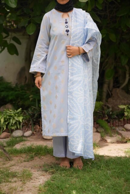 3 Piece Lilac Jacquard Suit Pret